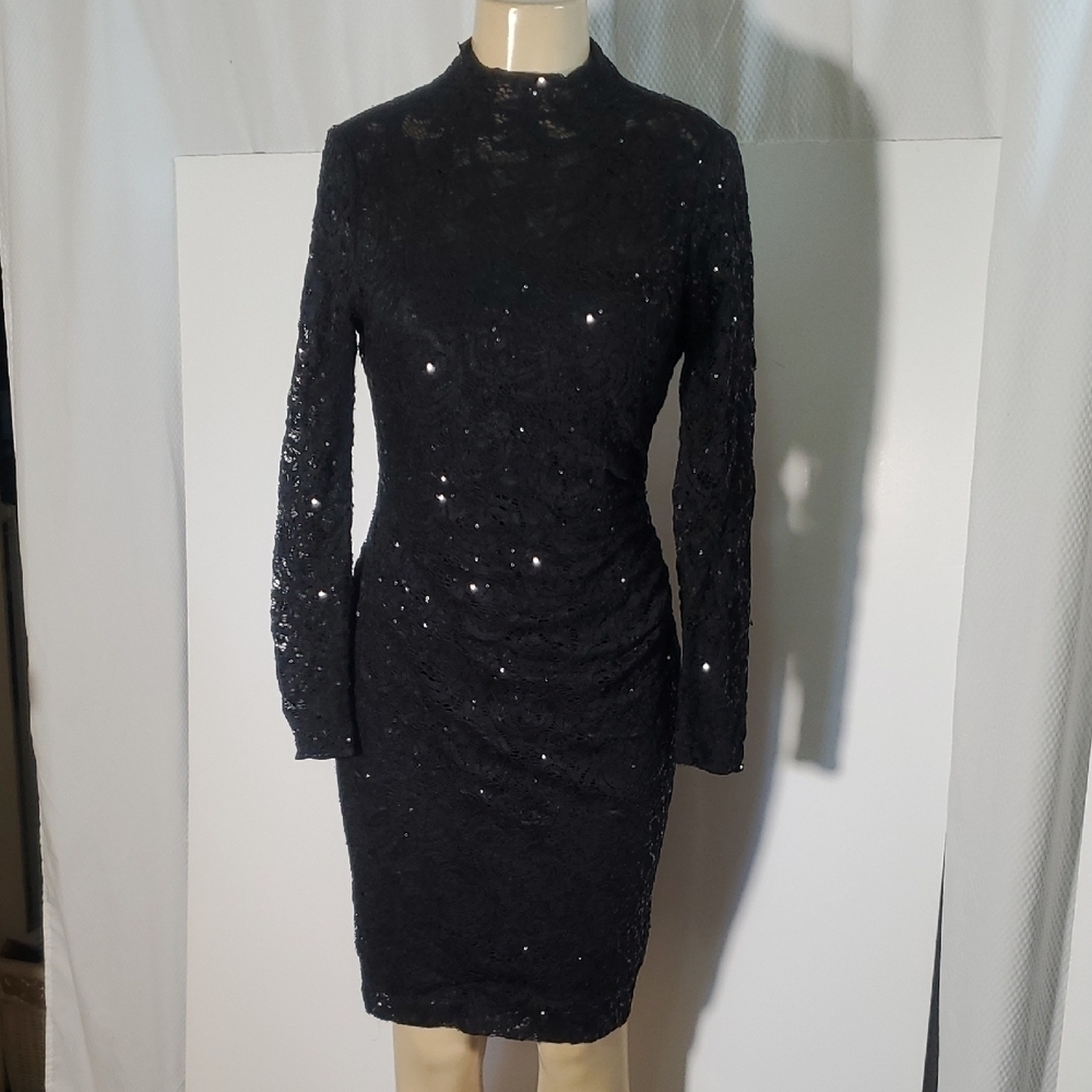 Lauren Ralph Lauren Women's Sequin Lace Sheath Dress Elegant Black Sz 6